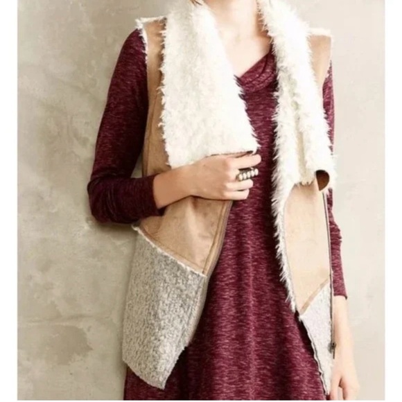 Saturday Sunday by Anthropologie Sherpa Moto Faux Suede Zip Up Vest Size: XS - Picture 3 of 12